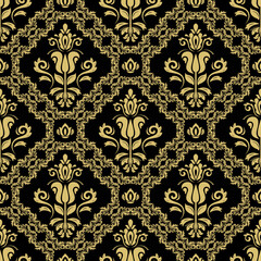 Classic seamless vector pattern. Damask orient ornament. Classic vintage background. Orient black and golden pattern for fabric, wallpapers and packaging