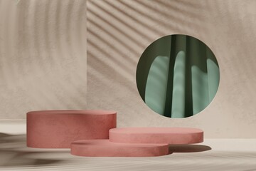 Empty 3D display product minimal scene with geometric podium platform.Cosmetics or beauty product promotion mockup. 3D render illustration.