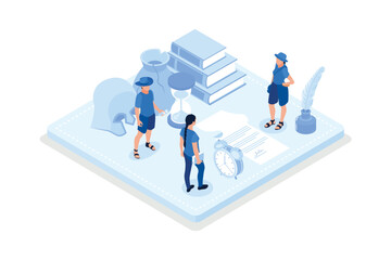 History concept. History school subject. Idea of science and education. Knowledge of past and ancient, isometric vector modern illustration