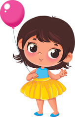 Cute cartoon girl with yellow balloon