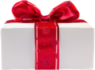 Christmas present with ribbon bow isolated on white background