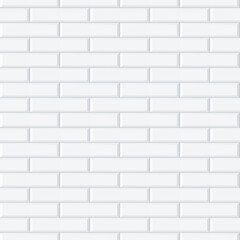 Seamless smooth metro tile texture - realistic white brick background, pattern with long bricks