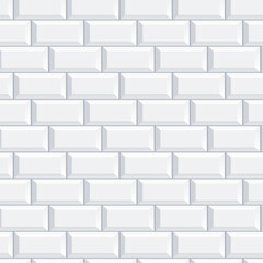 Seamless smooth metro tile texture - realistic white brick background with classic one third pattern