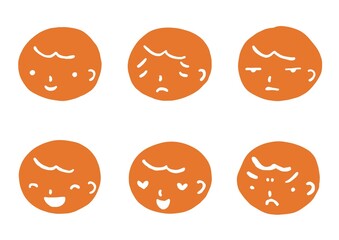 Set of 6 orange facial expression icons.
