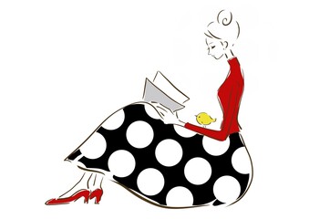 This is an illustration of a woman reading.