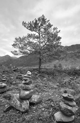 Stone pyramids in the Altai mountains