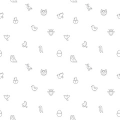 Seamless pattern with bird and animal icon on white background. Included the icons as owl, sparrow, penguin, goose, dove And Other Elements.