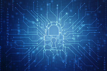 Digital Padlock on abstract technology background, Technology security concept. Modern safety digital background. Protection system, Cyber Security and safety information, personal data concept