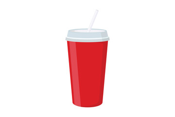 Red cardboard cup with a straw. illustration of disposable cups isolated on white background.