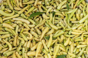 picked green chilli pepper or pickled pepper background