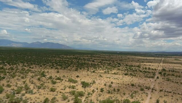 Drone shot of the Sonoran desert in Arizona, slow moving aerial shot