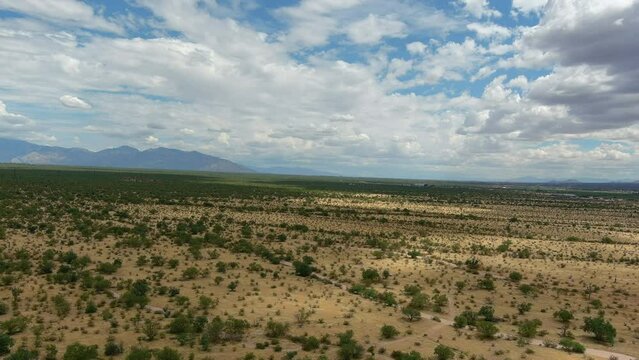 Aerial shot of the Sonoran desert in Arizona, slow moving wide drone shot