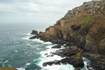 The Crowns Engine houses at Botallack Mine, Cornwall, England. 