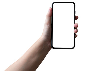 Woman's hand holding a phone isolated.