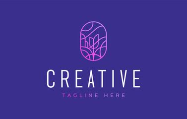 Nature Line Art Scenery Logo Design Template