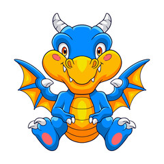 Cute blue dragon cartoon isolated on white background