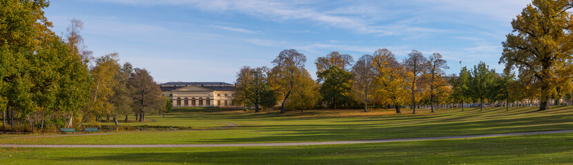 Colorful park view in the island Drottningholm a sunny autumn day in Stockholm