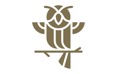 Owl Bird On a Twig Logo Design Template