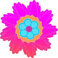The illustrations and clipart. Vector image. Abstract image. Pink flower with a blue ellipse in the center.
