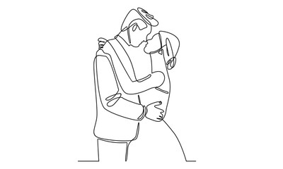 Continuous line of happy married man and woman. Romantic young wedding couple