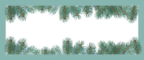 Fir tree frame isolated on white background. New Year greeting card