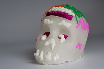 Sugar skull with Candles, Decoration traditionally used in altars for the celebration of the day of the dead in Mexico