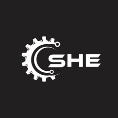 SHE letter technology logo design on black background. SHE creative initials letter IT logo concept. SHE setting shape design.
