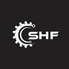 SHF letter technology logo design on black background. SHF creative initials letter IT logo concept. SHF setting shape design.

