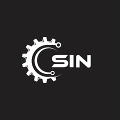 SIN letter technology logo design on black background. SIN creative initials letter IT logo concept. SIN setting shape design.
