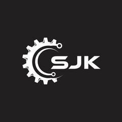 SJK letter technology logo design on black background. SJK creative initials letter IT logo concept. SJK setting shape design.
