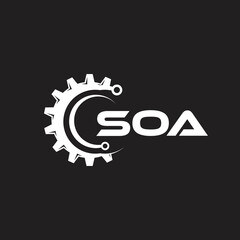 SOA letter technology logo design on black background. SOA creative initials letter IT logo concept. SOA setting shape design.
