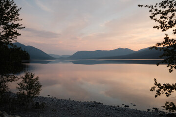 Sunset in the mountains at Lake McDonald