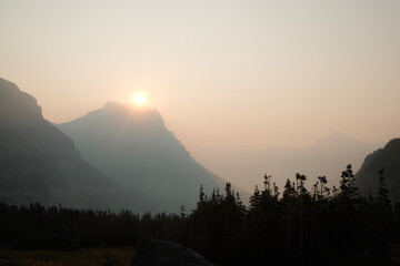 Sunrise and wildfire smoke in the mountains
