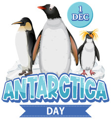 Antarctica day text with penguin