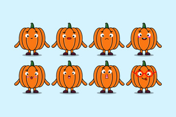 Set kawaii Pumpkin cartoon character with different expressions cartoon face vector illustrations