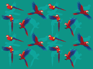 Fototapeta premium Bird Parrot Scarlet Macaw Character Seamless Wallpaper Background