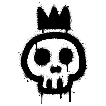 Spray Painted Graffiti skull in the crown icon Sprayed isolated with a white background. graffiti skull in the crown symbol with over spray in black over white. Vector illustration.