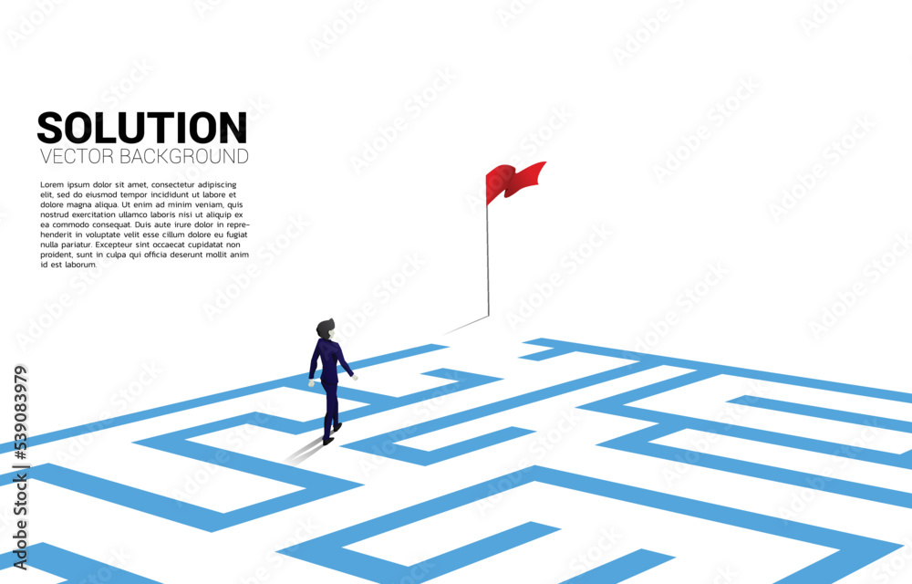Poster Silhouette of businessman with route path to exit the maze. Business concept for problem solving and finding idea.