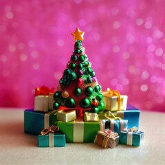Fototapeta na wymiar Christmas tree and gift box 3d illustration