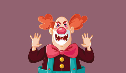 Scary Killer Clown Halloween Horror Vector Character Illustration. Terrifying spooky character from a nightmare generating fear
