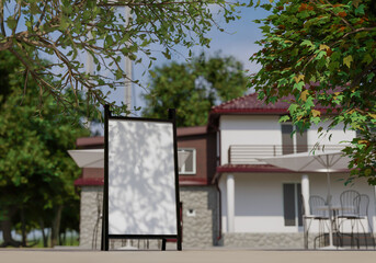 3D mockup blank billboard on street in downtown rendering