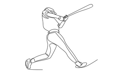 Continuous line baseball player ready to hit the ball