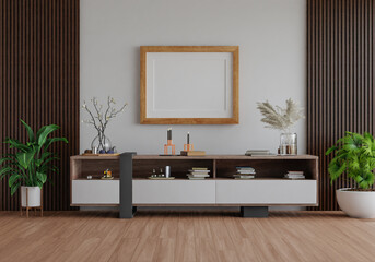 3D mockup blank photo frame in living room rendering