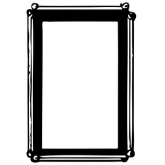 Black silhouette of artistic picture frame isolated on white. Grunge style with jagged edges. Clipart.