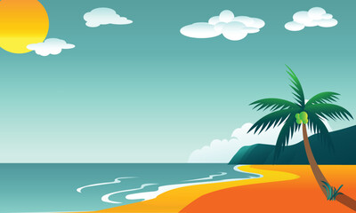 Fototapeta na wymiar Tropical island beach with palm trees background. Vector Illustration