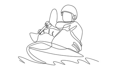 continuous line of kayaker doing extreme rafting on wave