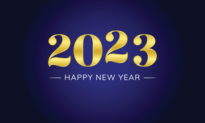 Luxury golden 2023 graphic design on dark blue background. Happy new year 2023 banner