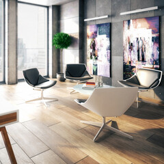 Contemporary Penthouse Office Lounge (focus) - 3D Visualization