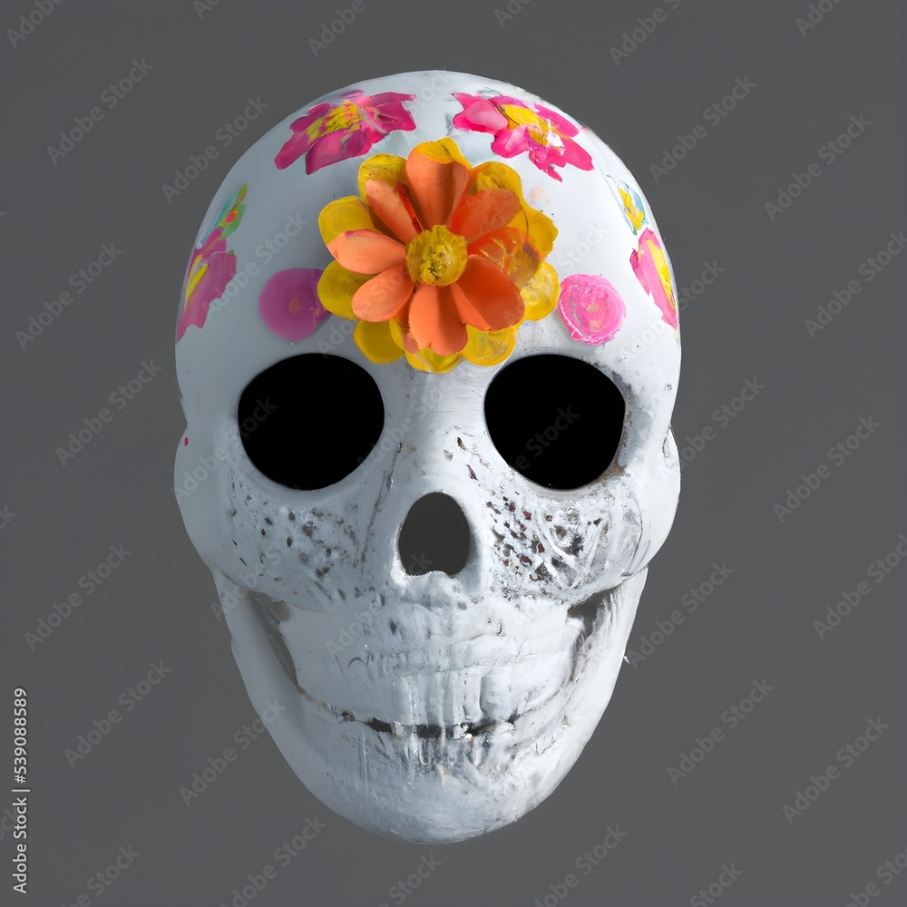 Wall mural traditional calavera, sugar skull decorated with flowers. the day of the dead.