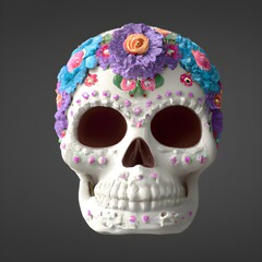 Naklejka premium Traditional Calavera, Sugar Skull decorated with flowers. The day of the dead.